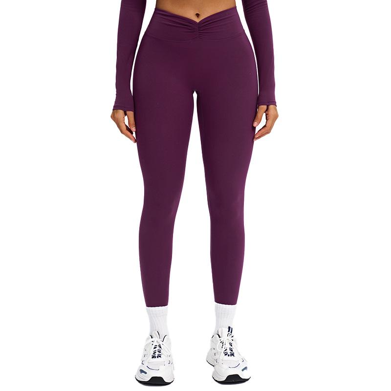 Women's High-Waist Pleated Yoga Pants - Cross-Border Brushed Tight Fit, Hip-Lifting, Perfect for Running and Fitness (9313)