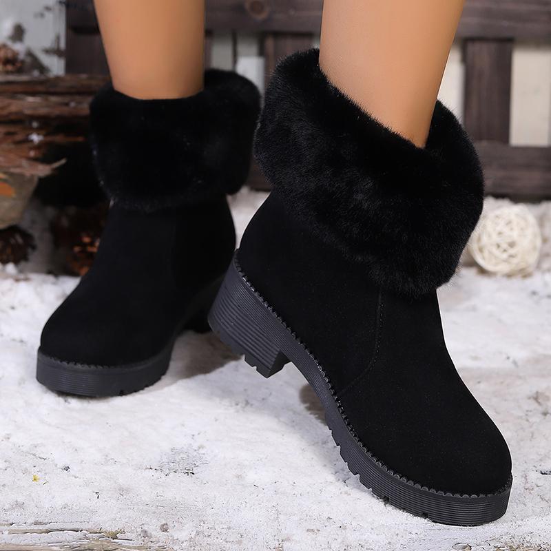 Winter Faux Fur Thick Heels Ankle Boots Women Faux Suede Short Plush Warm Snow Boots Woman Zipper Plush Winter Botas Mujer