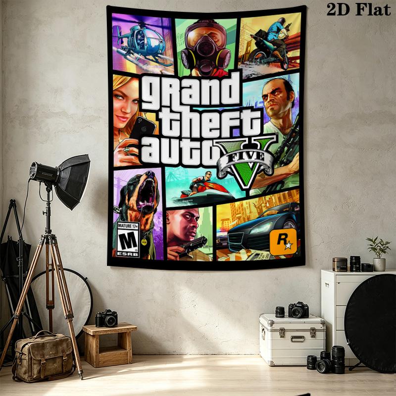 Grand Theft Auto Wall Tapestry Aesthetic Wall Hanging Printed Fabric Blanket Decorative Tapestries For Bedroom Living Room Home Decor
