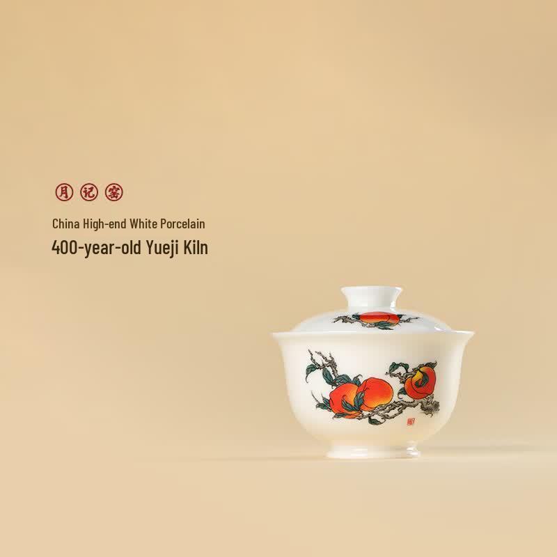 Yueji Kiln Peach Blossom Spring Mutton Fat Jade Porcelain Gaiwan