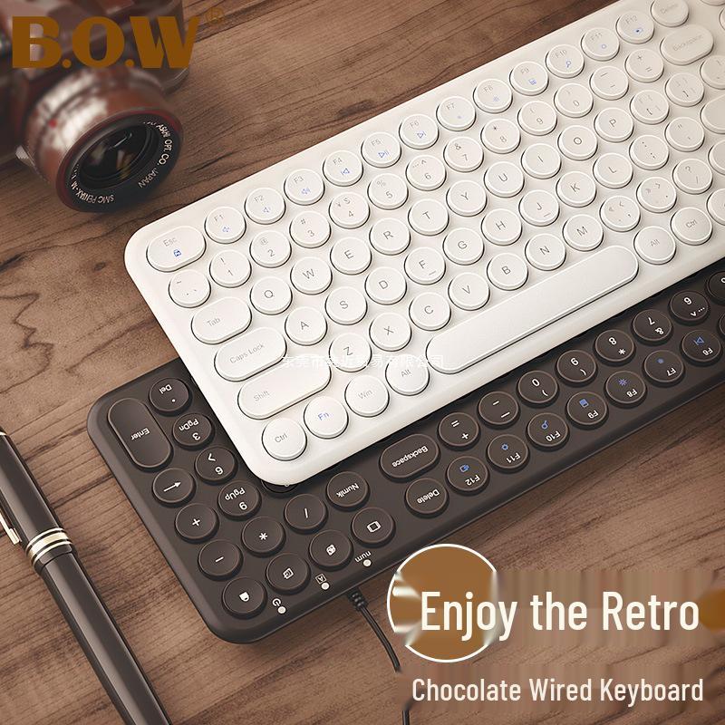 BOW Silent Wireless Keyboard & Wired Mouse Set, Bluetooth Compatible for Women's Office Use, Laptop & Desktop