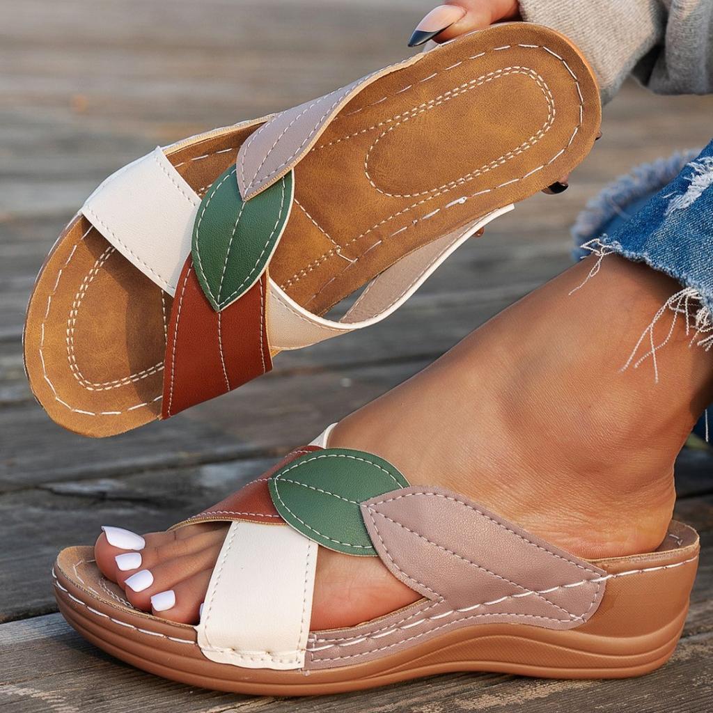 2025 summer new cross sandals wear one word cool slippers South East Asia large size wedge heel women's shoes