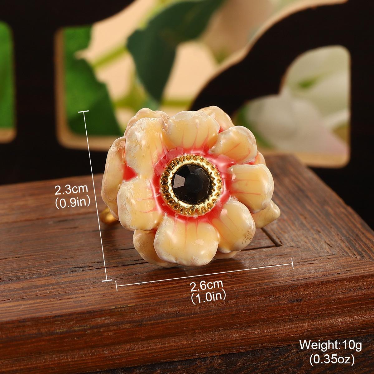 Retro flower enamel glaze temperament ring butterfly Chinese diamond opening ring retro senior design jewelry