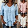 2026 Spring/Summer Women's Ruffled V-Neck Irregular Hem Short Sleeve Top