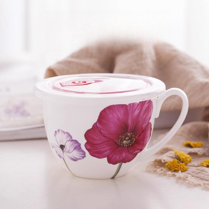 

Кружка из костяного фарфора большой емкости 600 мл - Цветочная керамическая кружка для молока, овсянки, завтрака, безопасна для духовки, микроволновой печи, посудомоечной машины