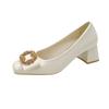 Fashion 3cm Heels Comfortable High-Heeled Shoes Roman Style Shallow Mouth Square Toe Sandals Ladies 2025 Mary Jane 5cm Casual Crystal Re