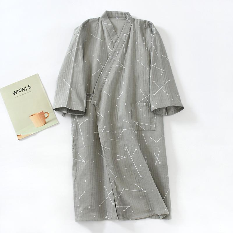 Halat de baie din bumbac cu textură de tifon, stil japonez, pentru bărbați, mărime mare, Rochie de noapte Kimono, Sezon primăvară-vară, Pijamale subțiri, Yukata cu șireturi, Transpirație