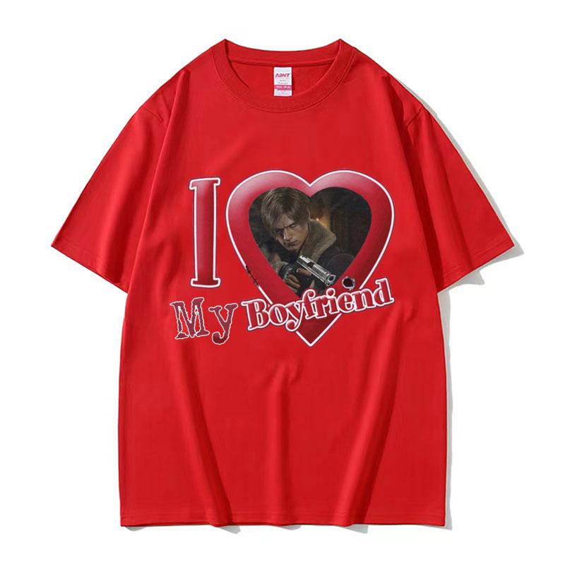 Limited Leon S Kennedy I Love My Boyfriend Graphic Tshirts for Unisex Harajuku Gothic T Shirt Retro Oversized Tees Streetwear S
