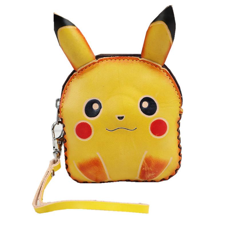 First Layer Cowhide Handmade Creative Pikachu Change Bag Cowhide Card Bag Key Bag Clutch Bag Children'S Handbag