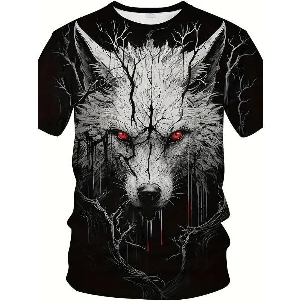 Summer Round Neck 3D Print Wolf Pattern Top Fashionable Casual Short Sleeved Men's T-shirts