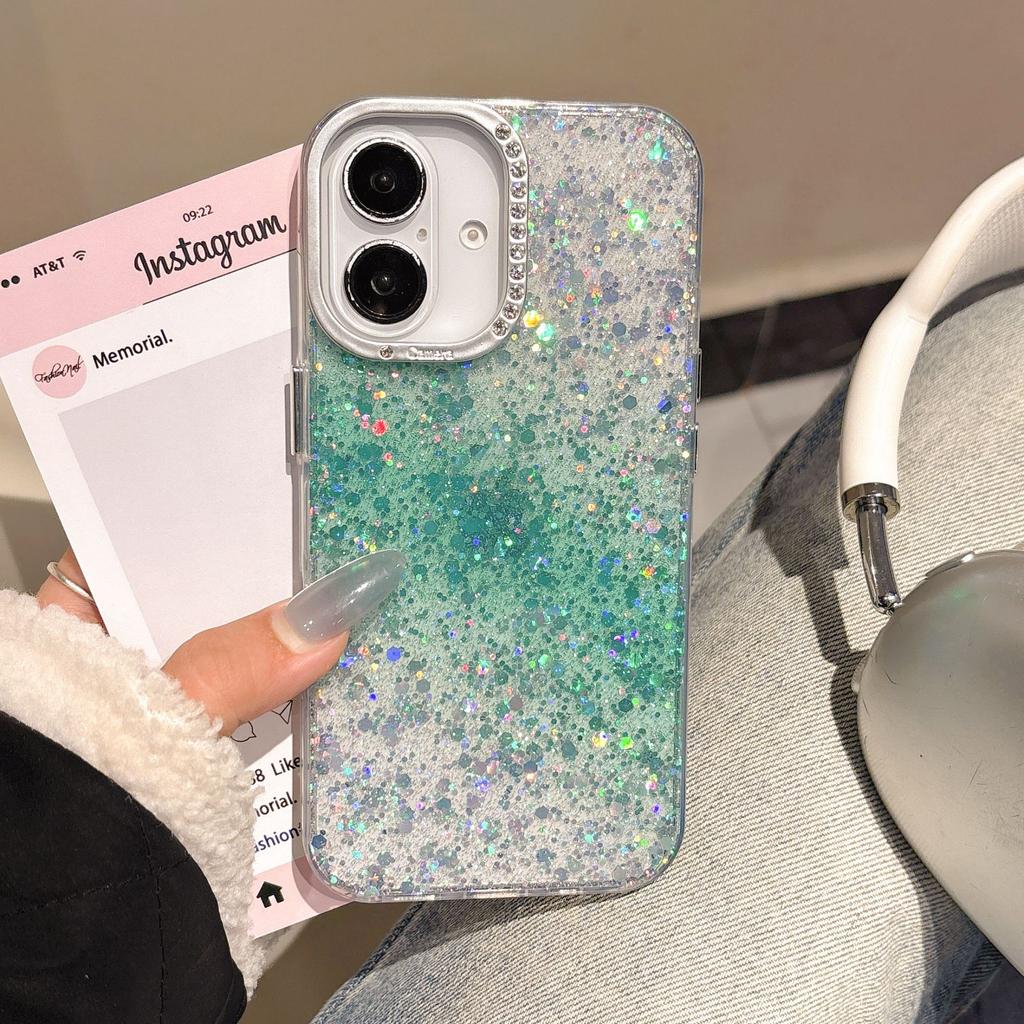 Gradual change color glitter case Suitable for Apple 16 mobile phone case iPhone17promax rhinestone lens IMD case 14/15