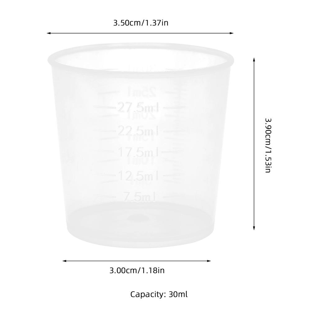 100 st 30 ml Plastmåttbägare Genomskinlig graderad bägare för vätska pulver piller kök labanvändning Skalbehållare