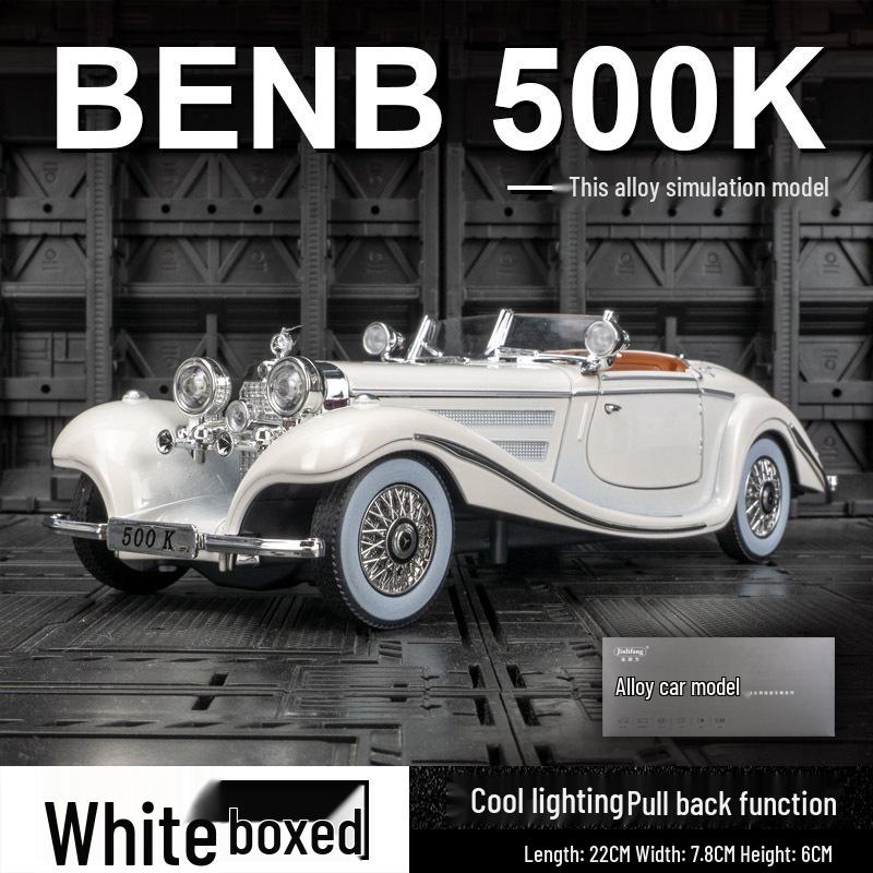 

Jinlifang 1901-350 Ретро-модель автомобиля Mercedes-Benz 500k из сплава с инерционным управлением и амортизацией белый