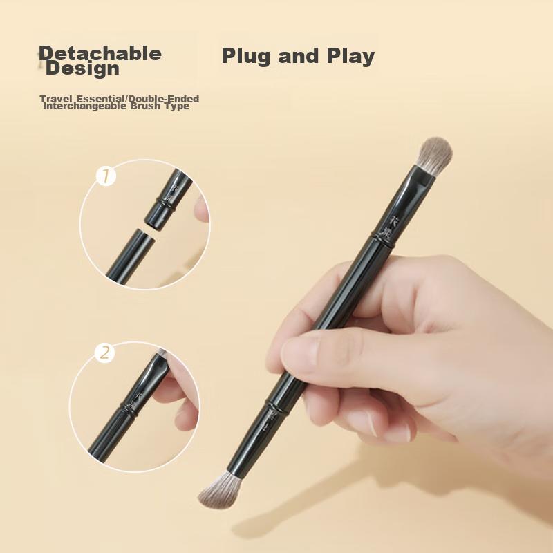 Huayang Portable Makeup Brush Set with 6 Classic Detachable Replacement Heads, Soft Bristle, Eyeshadow Brush
