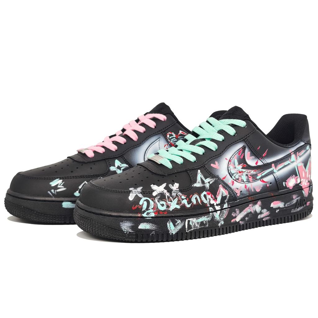 Nike Air Force 1 Abrasion Resistant Low Top Skateboard Shoes Unisex Pink Cyan CW2288-001(Team1353-)