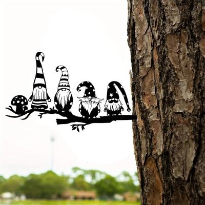 4 Adorable Gnome Stake Decorations Steel Silver with Beads, Perfect for Garden Crafts Stylish Outdoor Yard Decoration