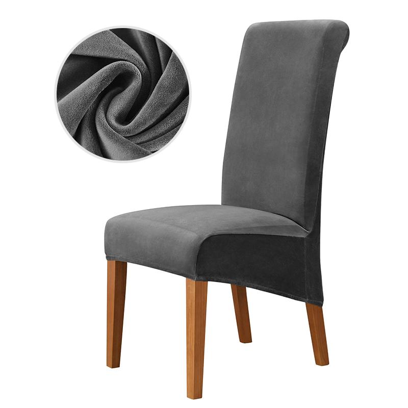 Velvet Chair Cover Stretch Dining Chair Cover Winter Warm Long Back Chair Cover Washable For Kitchen Home Hotel Wedding 1 Pcs