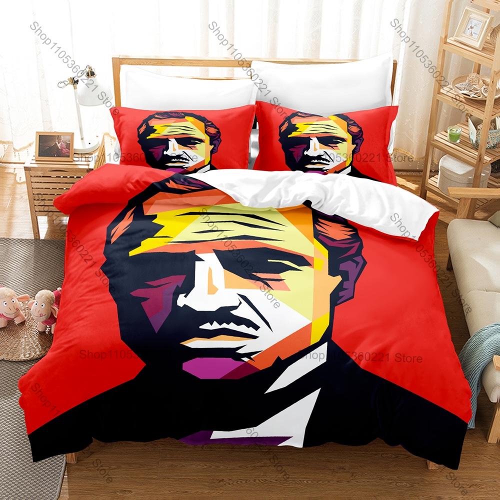 Cool Icon Godfather Portrait Graphic Bedroom Decor Bedding Duvet Cover + 2 Pillowcases Classic Movie Fan Room Decor
