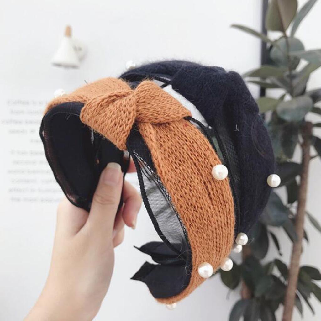 New Fashion Knitted Headband Women Pearls Hairband Soft Autumn Headwear Lace Warm Hair Accessories W