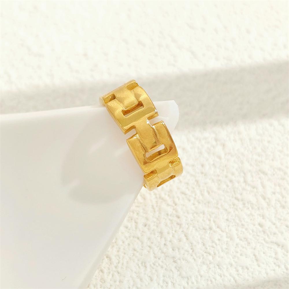 18k Gold Non-fading Stainless Steel Adjustable Open Ring for Women