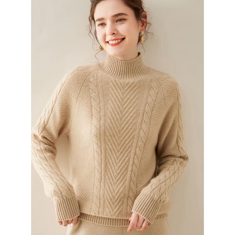 Fanzhen Damski Gruby Sweter z Mieszanki Kaszmiru z Półwysokim Dekoltem