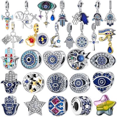 New Charms Copper Hamsa Fatima Hand All Seeing Eye Lucky Beads Fit Original Bracelet Necklace Diy Jewelry