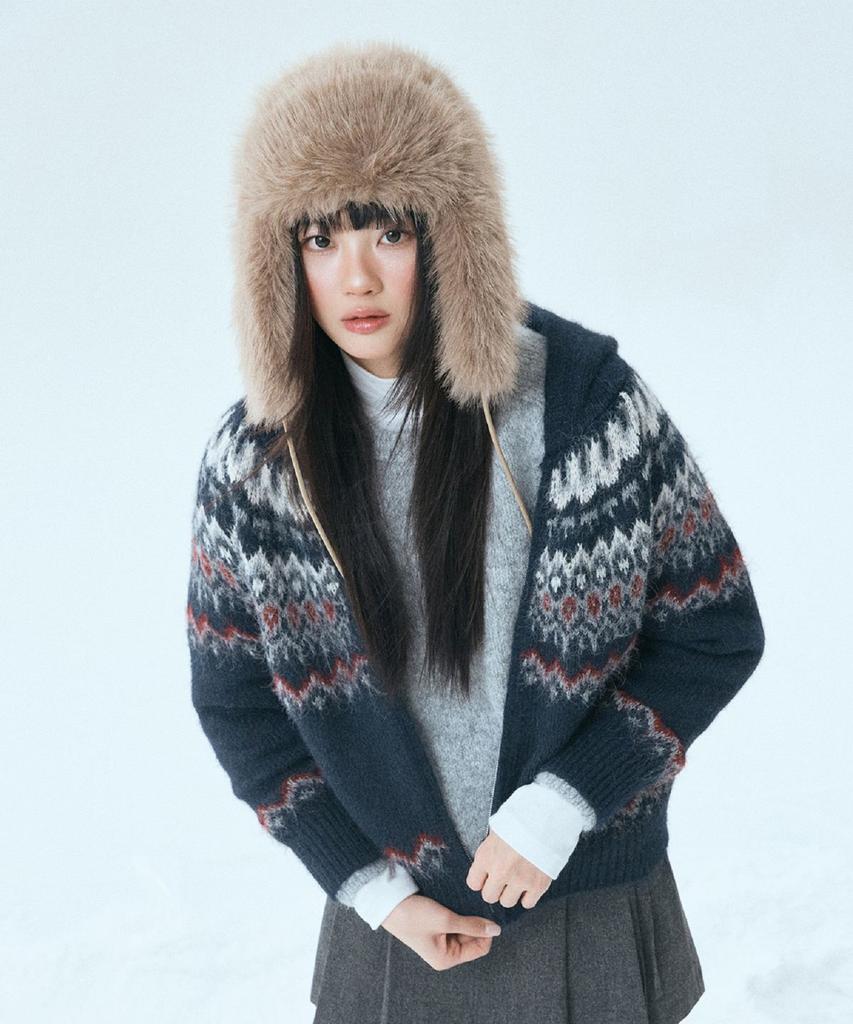 Mixxo Hairy Fair Isle Hooded Zip-Up Cardigan_Miwckfv2Ss