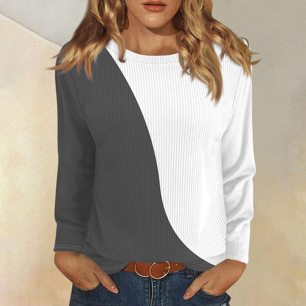 Topper med lange ermer for kvinner T-skjorte Casual trykktopper T-skjorte Rund hals Pullover Bluse