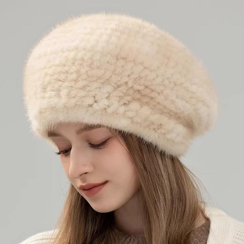 Autumn and Winter New Mink Hair Beret Female Korean Version Fashion Foreign Style Warm Ear Protection Versatile Fur Woven Painter Hat