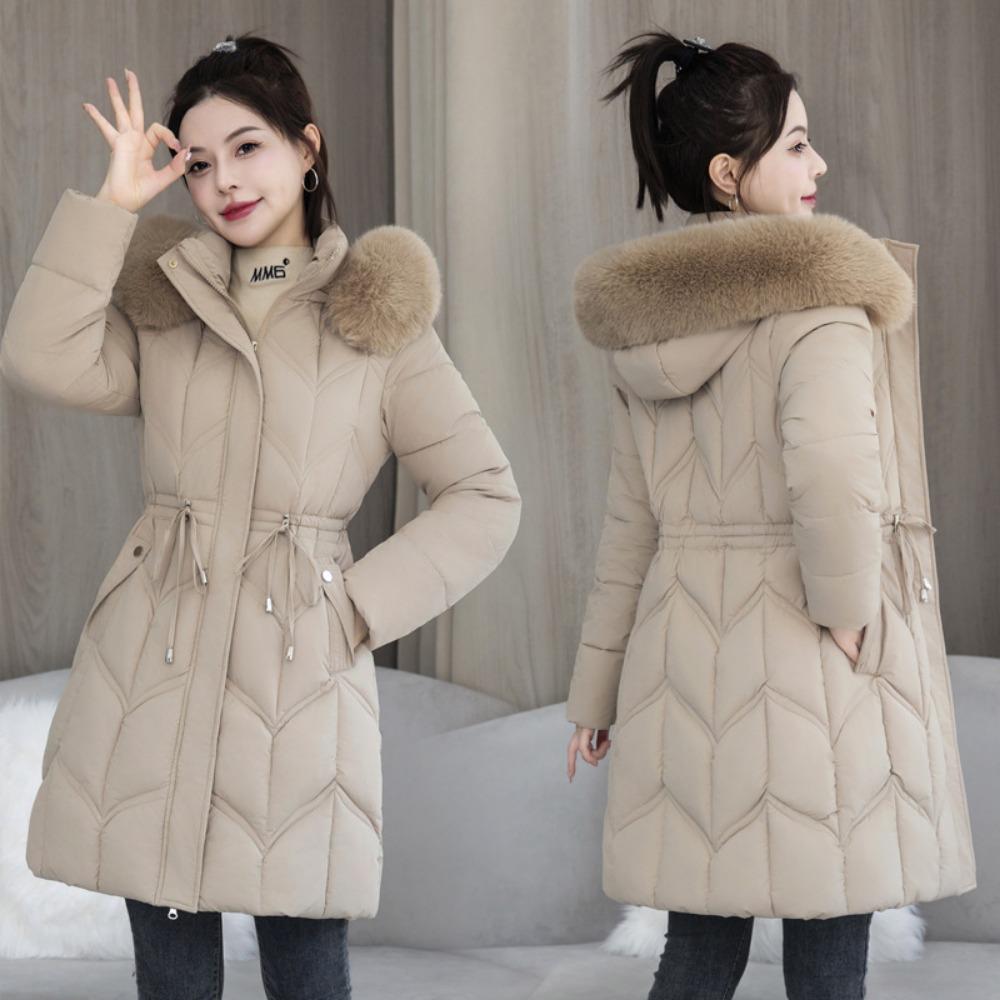 Mid-length cotton-padded jacket with a live cap for middle-aged people, slimming and thickening