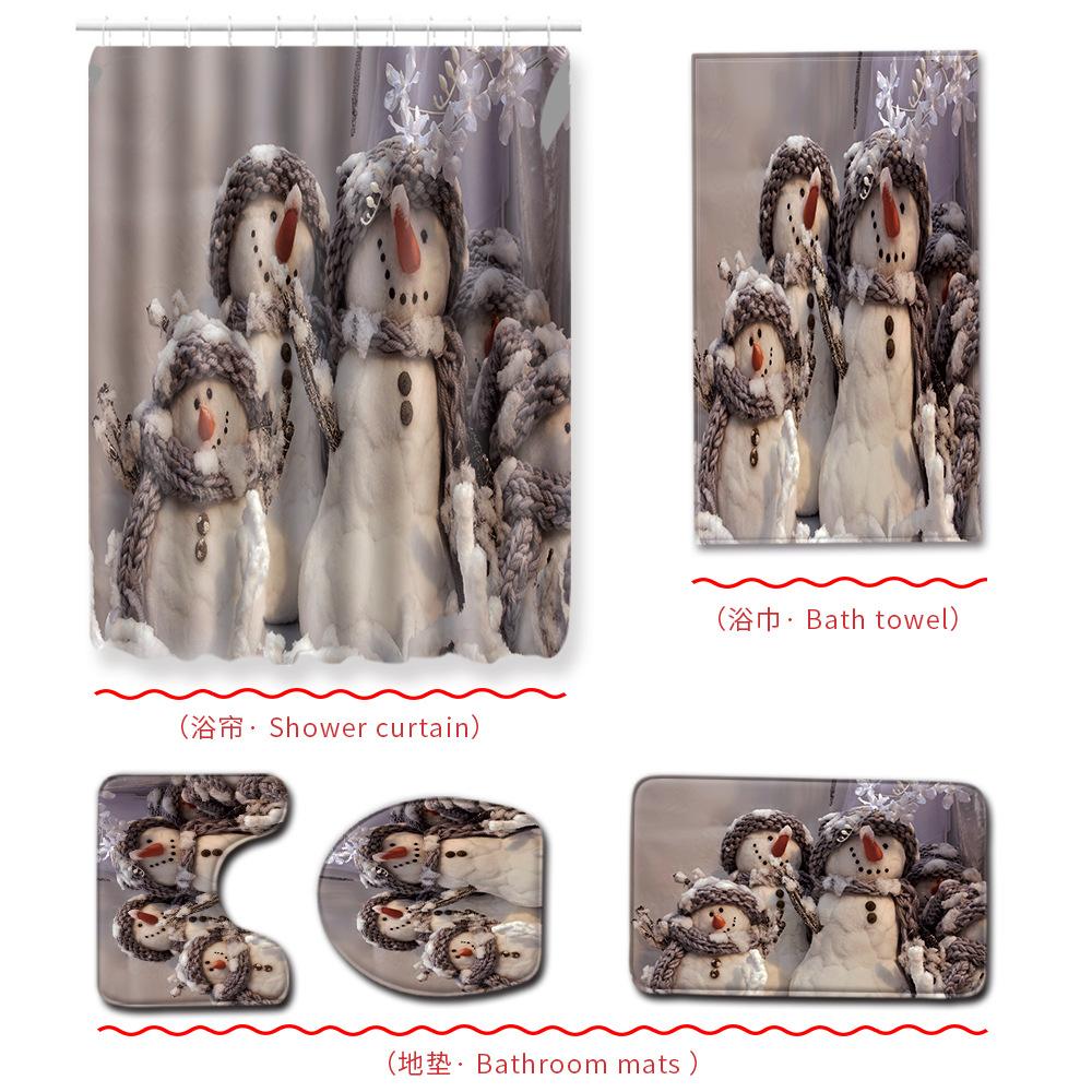 Christmas Bathroom Shower Curtain Bath Towel Floor Mat Five-Piece Set Bathroom Toilet Carpet Shower Foot Mat