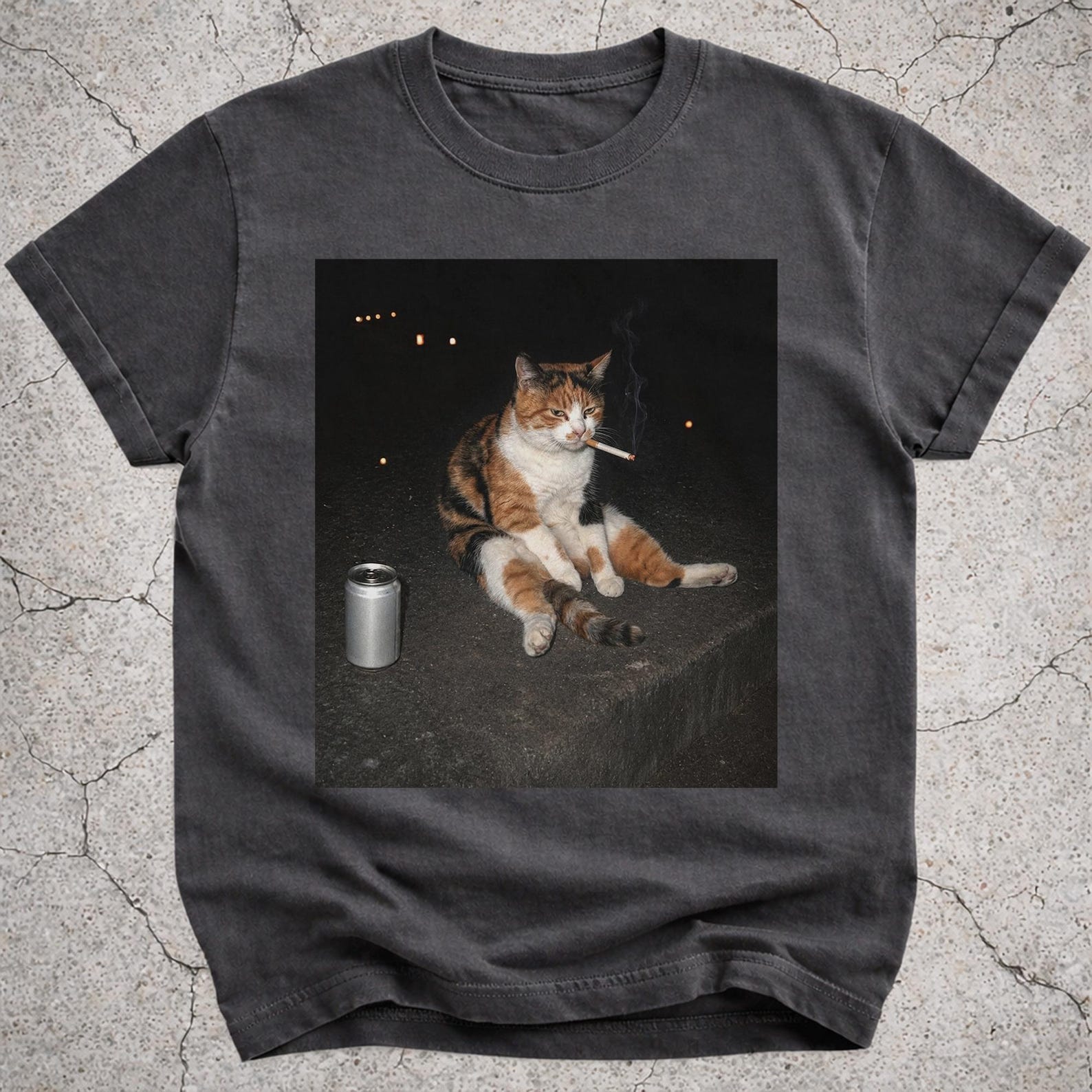 Calico Cat Smoking Meme Shirt, Cigarette Cat Tee, Funny Drunk Cat Photo T-Shirt, Gen Z Brainrot Gift, Cat Lover Graphic Tee S