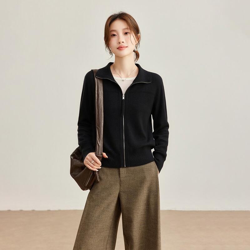 Women's Cashmere Blend Soft Loose Zip-Up Cardigan