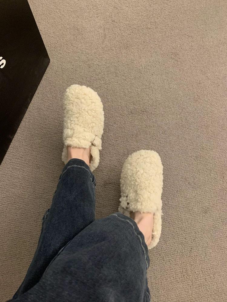 Fur Boston Clogs for Women Winter Fashion Cork Insole Warm Plush Slippers Shoes with Arch Support Cozy Home Furry Suede Mules