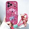 Luxury Flowers Print Lanyard Case For iPhone 18 Pro Max Shockproof Bumper Soft Silicone Cover For iPhone 17 16 15 14 13 Pro Max 17E