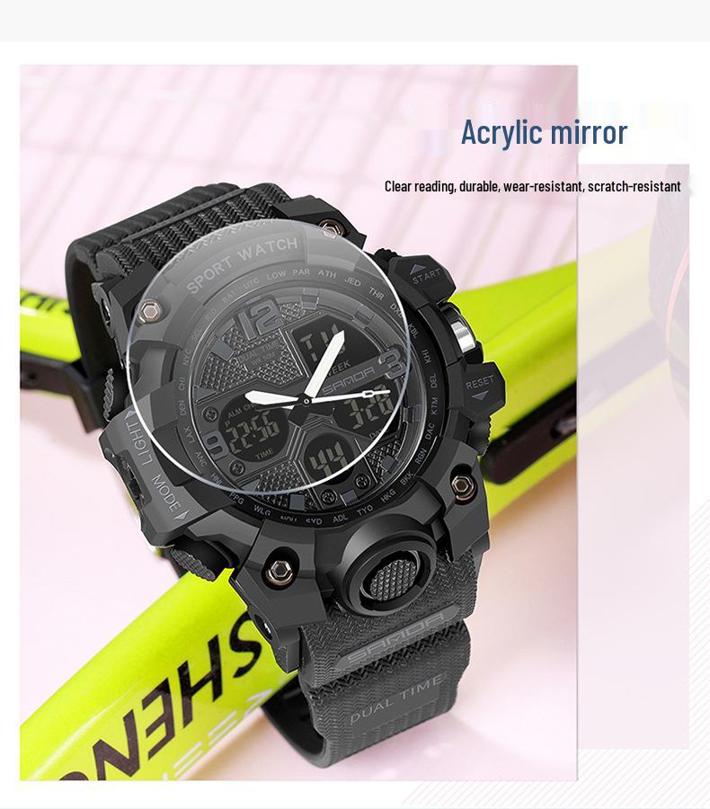 SANDA Women's Trendy LED Dual Display Waterproof Watch with Hourly Chime