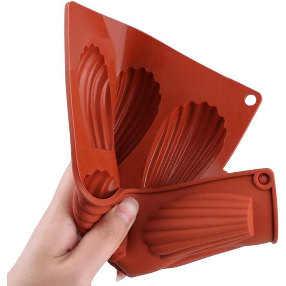 AYSTOAYS Madeleine Baking Mold Set, Silicone, Red, 29x17x1.5cm, 2-Pack, Non-Stick Shell Cookie Pan