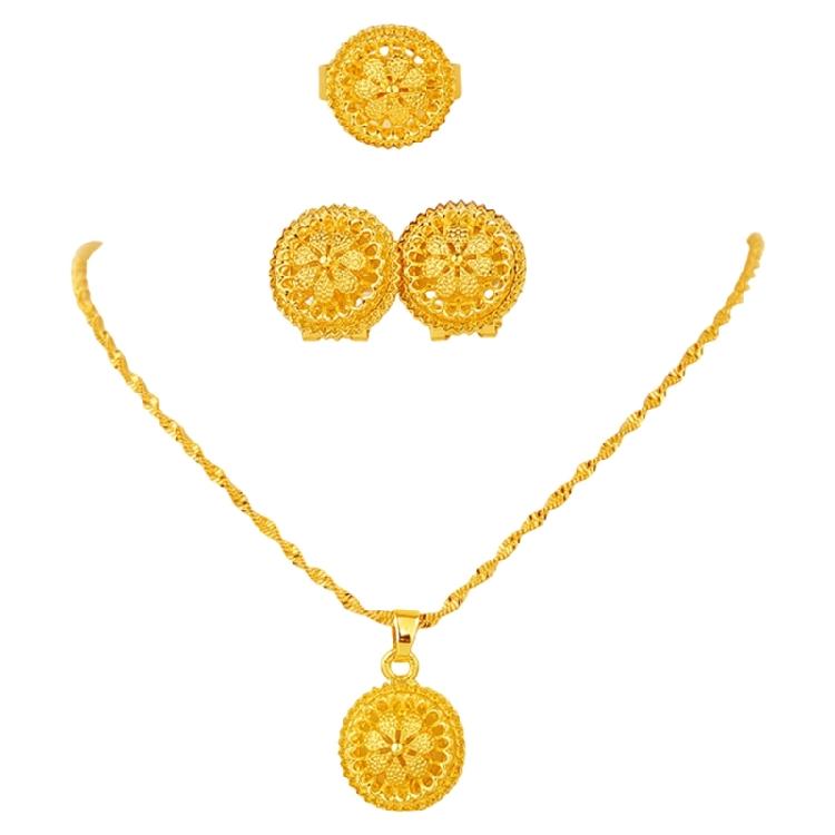 Beautiful Necklace Earrings and Rings Fashionable Gold Jewelry Set Necklace Earrings Rings for Women’s Celebrations 1