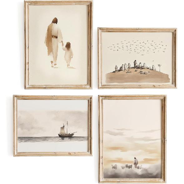 Set of 4 Bible Story Wall Art, Christian Wall Art, Jesus Wall Decor, Christian Wall Decor, Scripture Wall Art, Christian Gifts for Women (8 x10 8 x10  Unframed