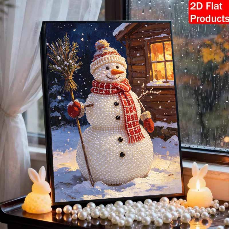 Framed Pearl Painting Kit Winter Snowman Design 3D Shiny Bead Art Canvas Relaxing Handmade Craft Gift for Adults Christmas Home Decor Project