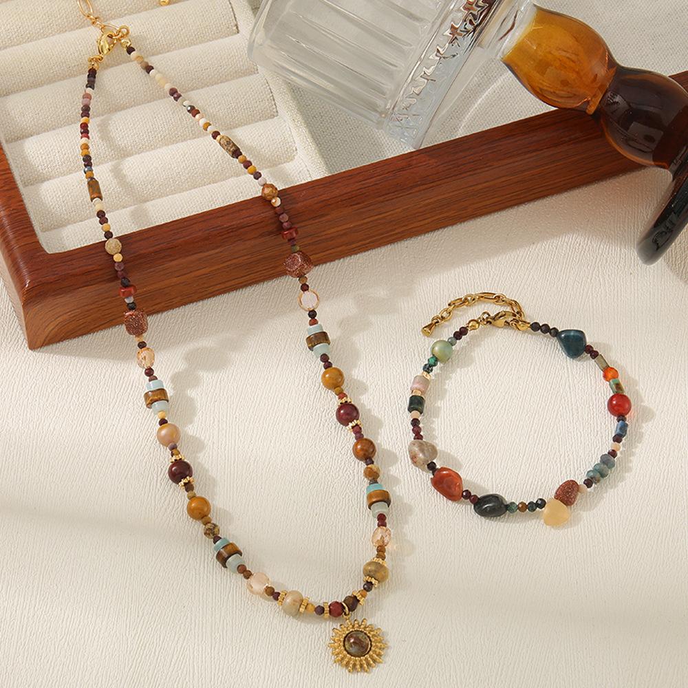 Maillard handmade old money wind tiger's eye stone beaded necklace high-end light luxury original design autumn and winter sweater chain