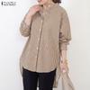 ZANZEA Camicetta Casual da Donna a Maniche Lunghe a Righe, Collo Alto, Vestibilità Larga