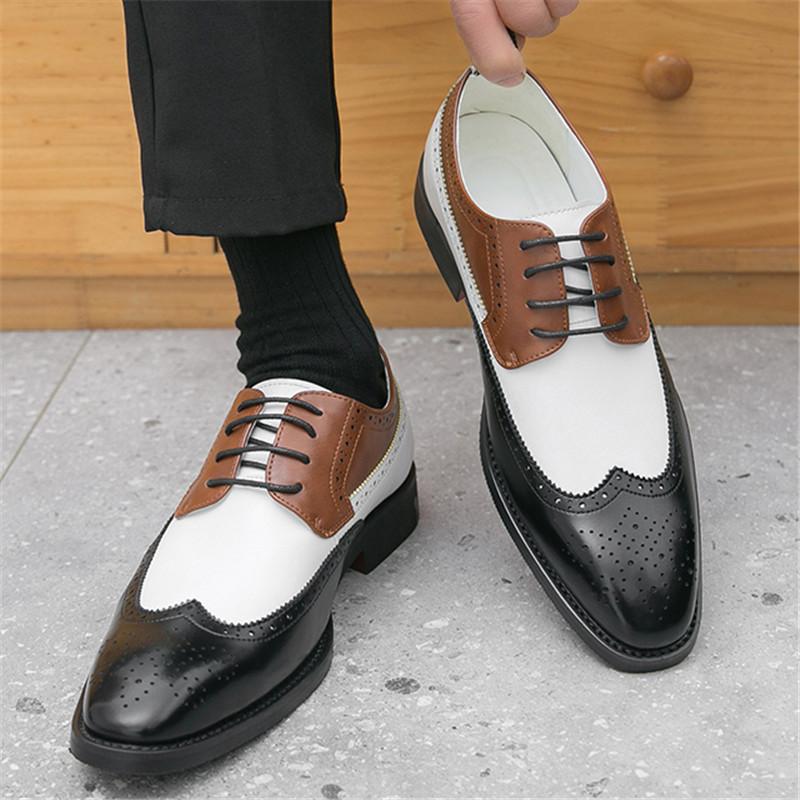 Tendance Mode Nouveaux Créateurs Chaussures Brogues de Mariage Patchwork Noir et Blanc Pointues pour Homme Chaussures Décontractées Formelles pour Homme Zapatos Hombre