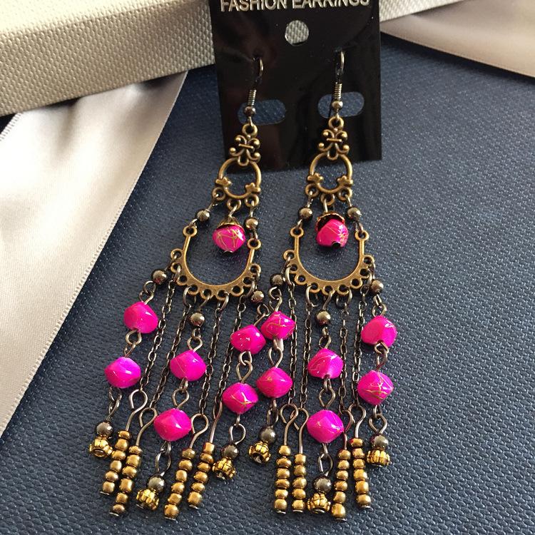 Vintage Celebrity Earrings Fashion Exaggerated Bohemian Tassel Pearl Bronze Long Beaded Earrings