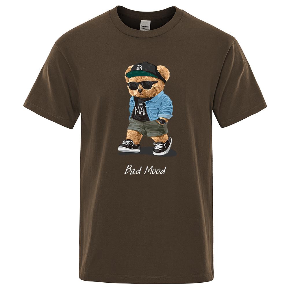 Summer Casual T Shirt Get Mad Bad Mood Walking Silent Ted Bear Short Sleeve Mens T-shirt Hip Hop Tops Loose Oversized Men Tees