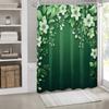 1pc green base light green floral print shower curtain, with hooks, polyester fabric, windows and walls, bathtub bathroom home
