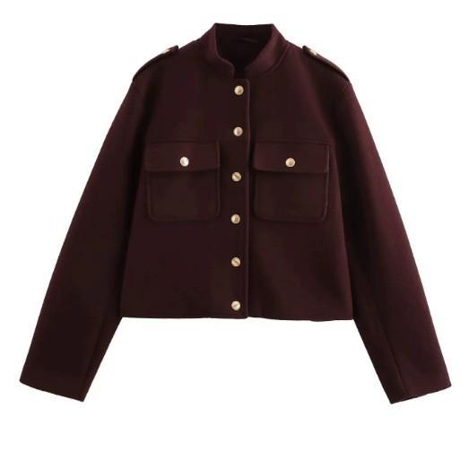 Women'S Fashion Stand-Up Collar Retro Casual Double-Breasted Short Jacket