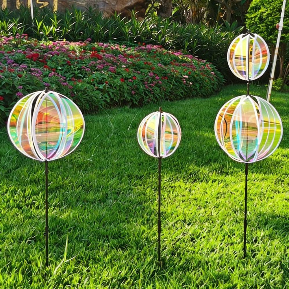Sprankelende Streep Tuinpaal Regenboogkleur Kleurrijke Folie Buitenmolens Draaiende Bal Reflecterende Folie Tuinkunst