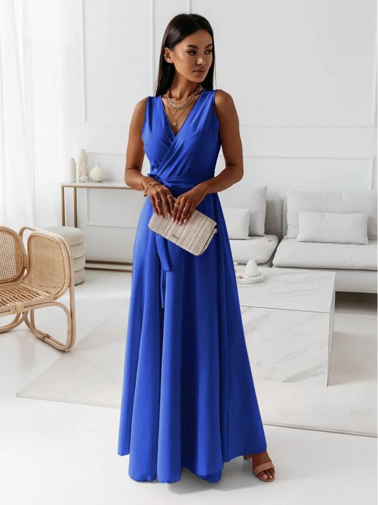 2026 Women's Lace-up V-neck Long Evening Gown - European & American Style