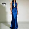 Alltagskleid Damen Sexy Rückenfreies Maxikleid, Tiefes V-Ausschnitt Ärmellos Bequemes Neckholder Satin Lang Formelles Abendparty Meerjungfrauen-Kleid Einfarbig